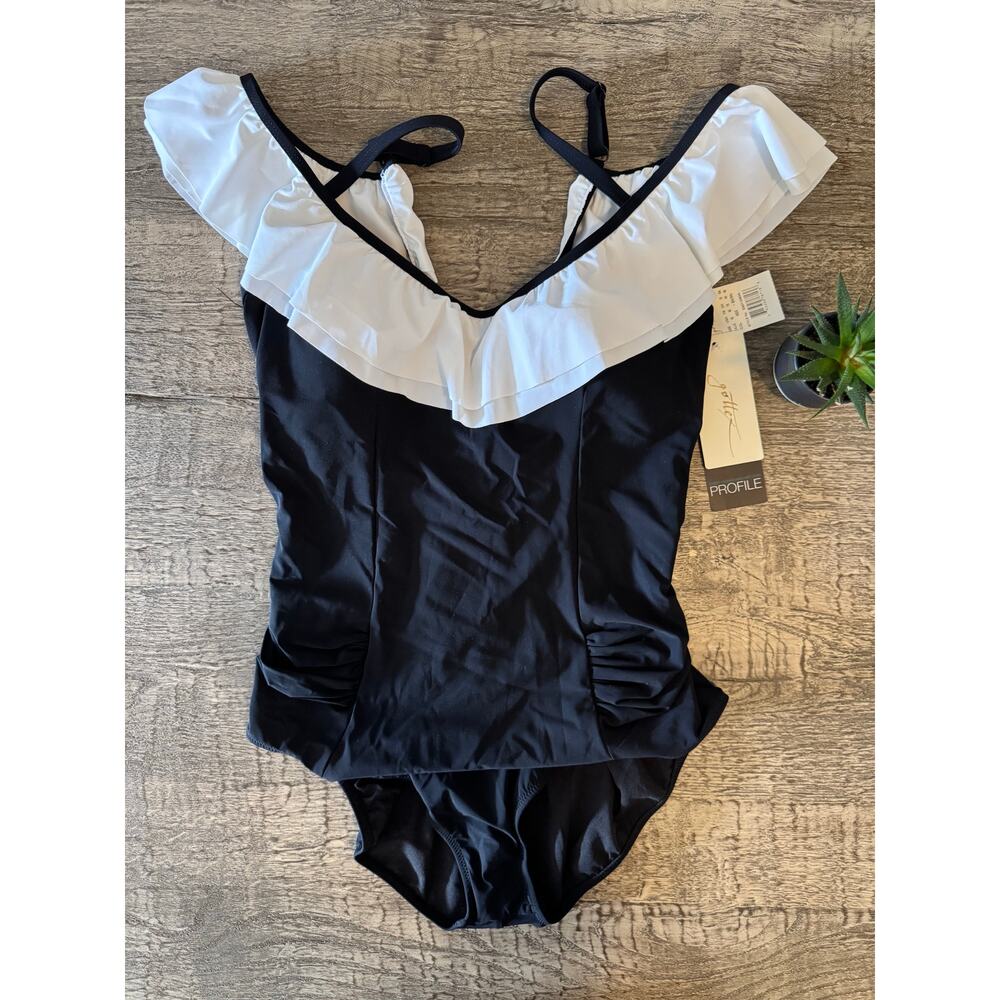 Gottex Ruffled One Piece Swimsuit | Vintage Black&White Retro Chic Swimwear Sz16 - Picture 3 of 5